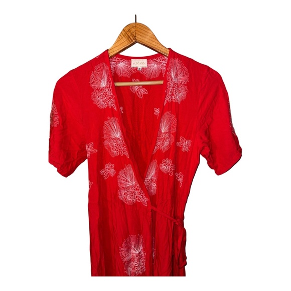 Kahulale’a Hawaii Ohia Maxi Wrap Dress S Embroidered - Picture 3 of 6